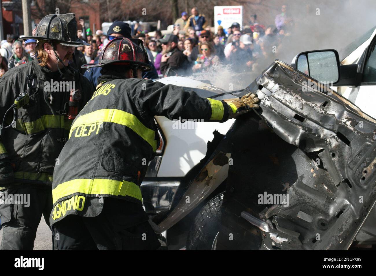 mardi gras float on fire