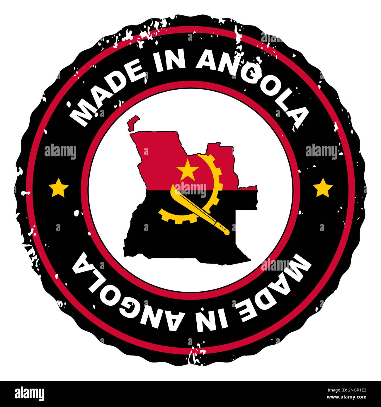 Retro style stamp Made in Angola include the map and flag of Angola