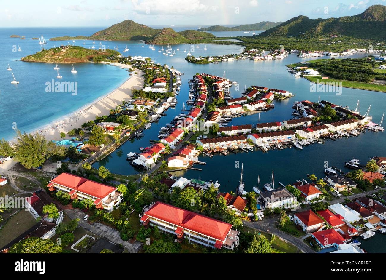Jolly Harbour, Antigua, aerial photo Stock Photo