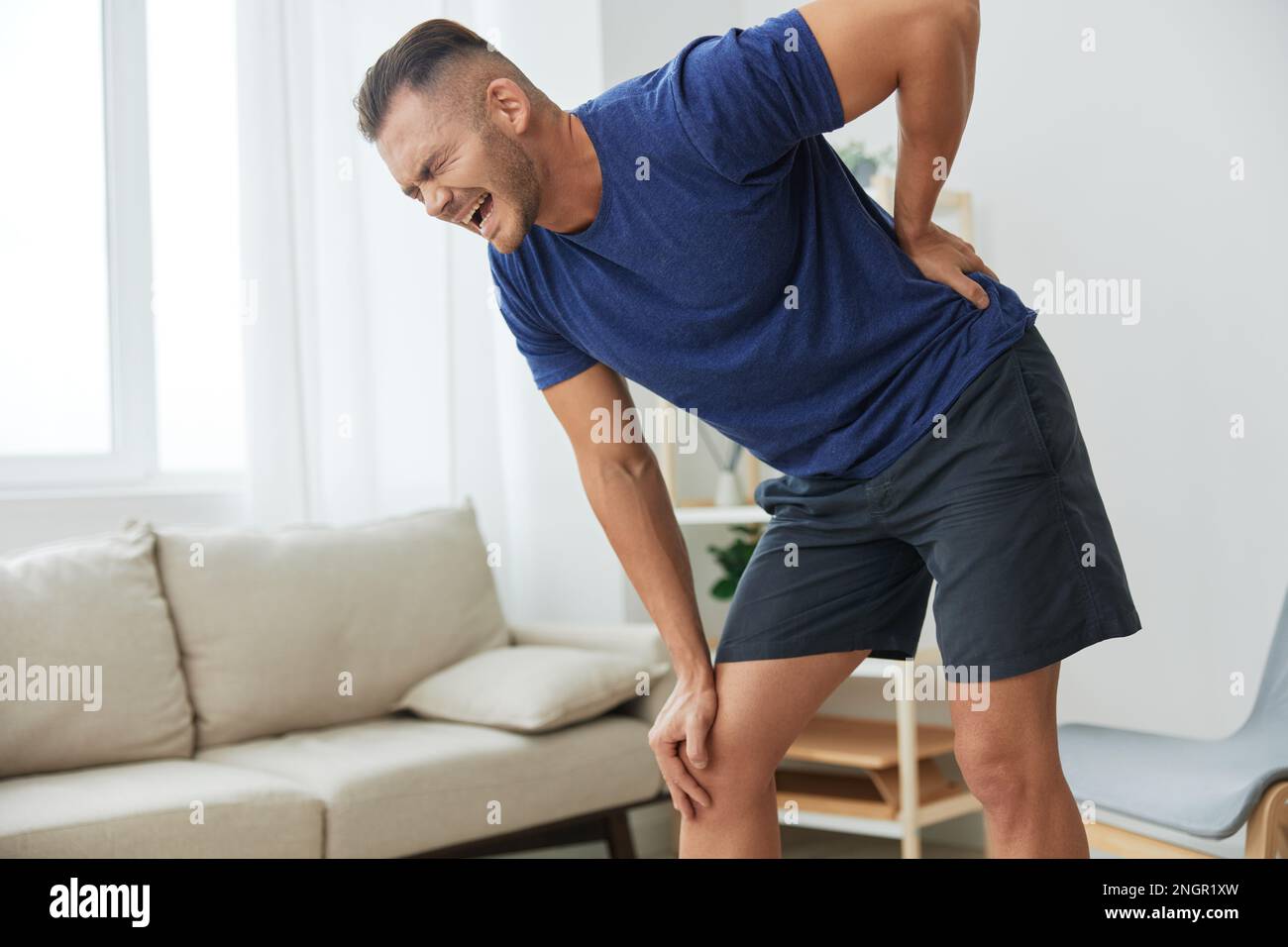 Man backache neck and shoulder pain, inflammation of muscles and