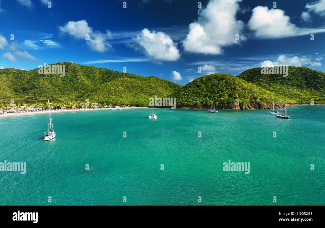 Carlisle bay, Antigua, aerial photo Stock Photo