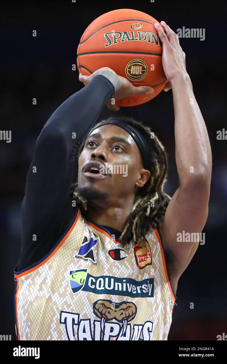 Tahjere McCall of the Taipans shoots during the NBL (National