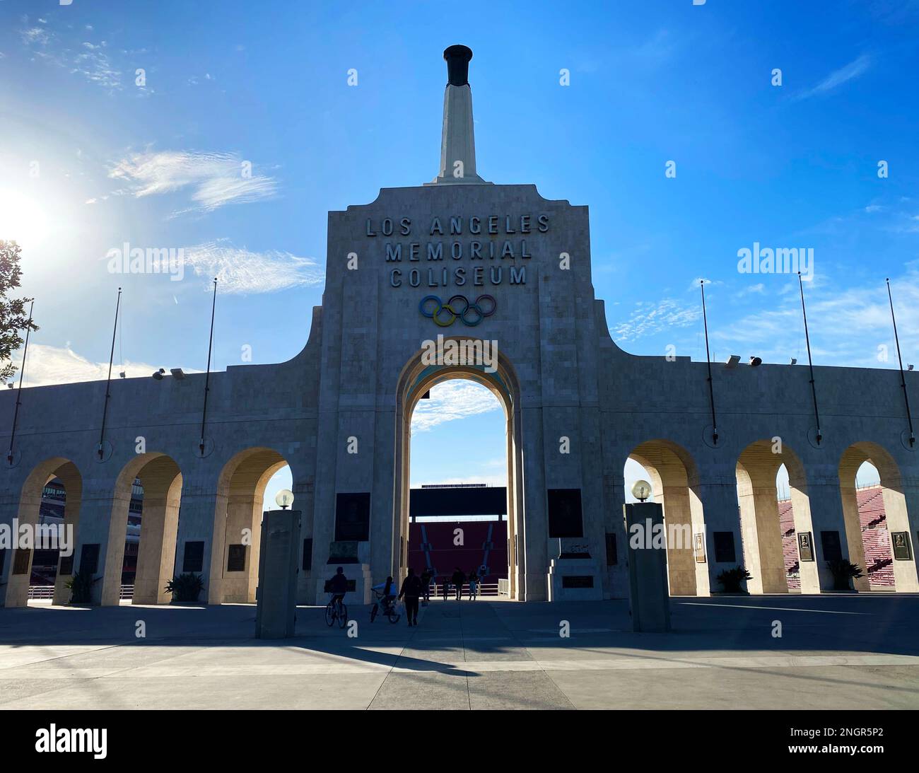 The Los Angeles Memorial Coliseum stadium in Exposition Park Stock Photo