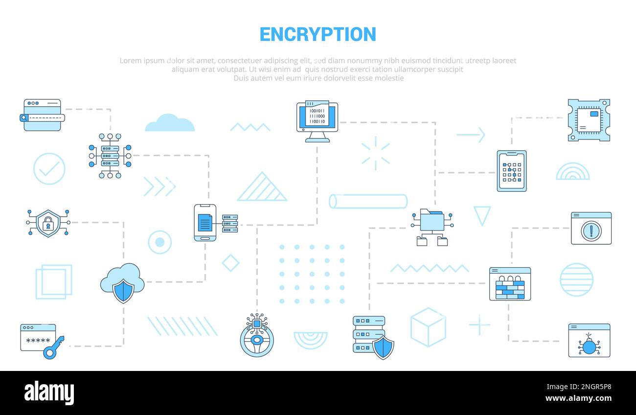 encryption concept with icon set template banner with modern blue color style vector Stock Photo