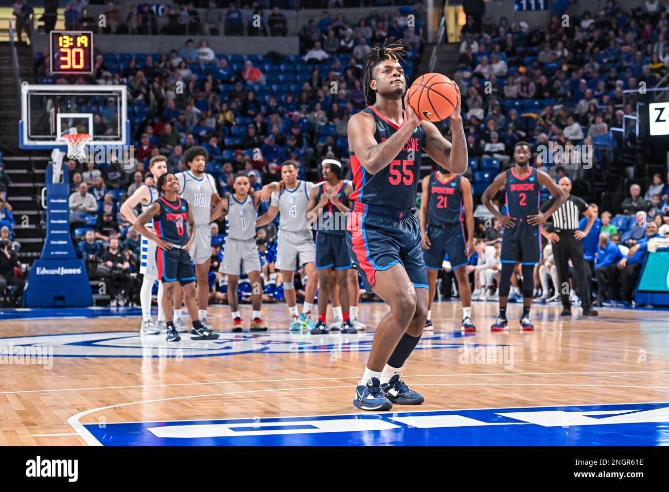 FEBRUARY 18, 2023 Duquesne Dukes guard Quincy McGriff (55) takes a