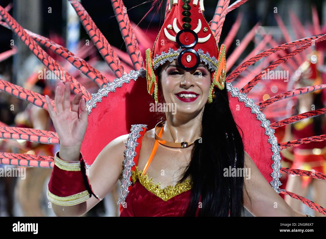 Rio De Janeiro, Brazil. 19th Feb, 2023. Problem in the coupling of the GRES  Unidos de Bangu float during the Serio Ouro Samba School Parade at the Rio  Carnival, held at the