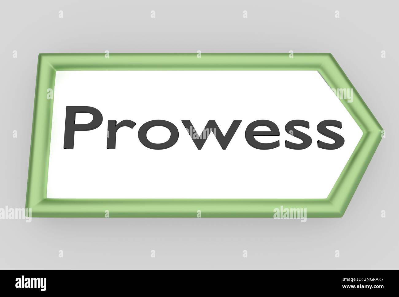 3D illustration of Prowess script on road sign, isolated on gray. Stock Photo