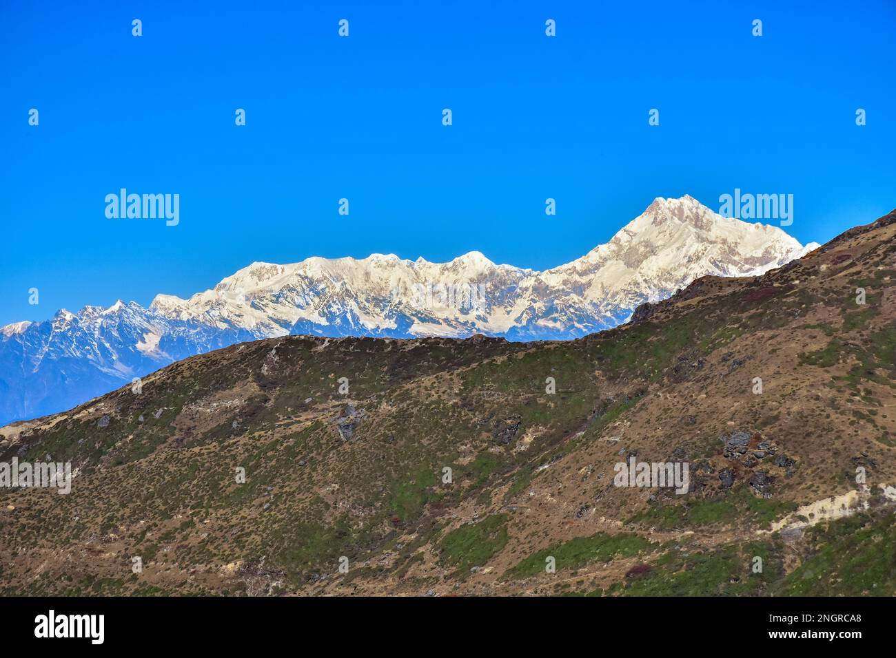 Panoramic and Majestic view of mount Kanchenjunga from sikkim Stock Photo