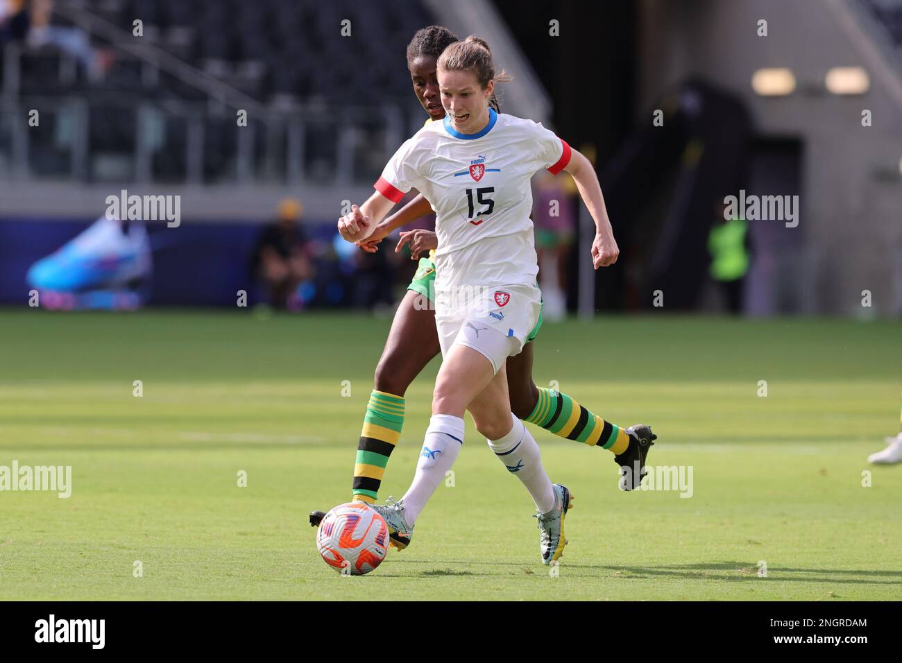 Kristyna Ruzickova of Slavia Praha challenges for the ball with