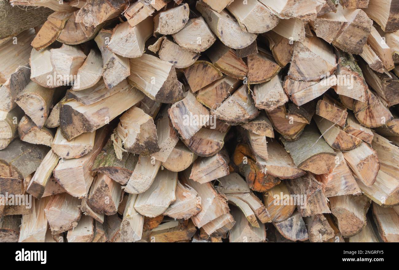 Preparing for winter: neat stacks of split wood Stock Photo - Alamy