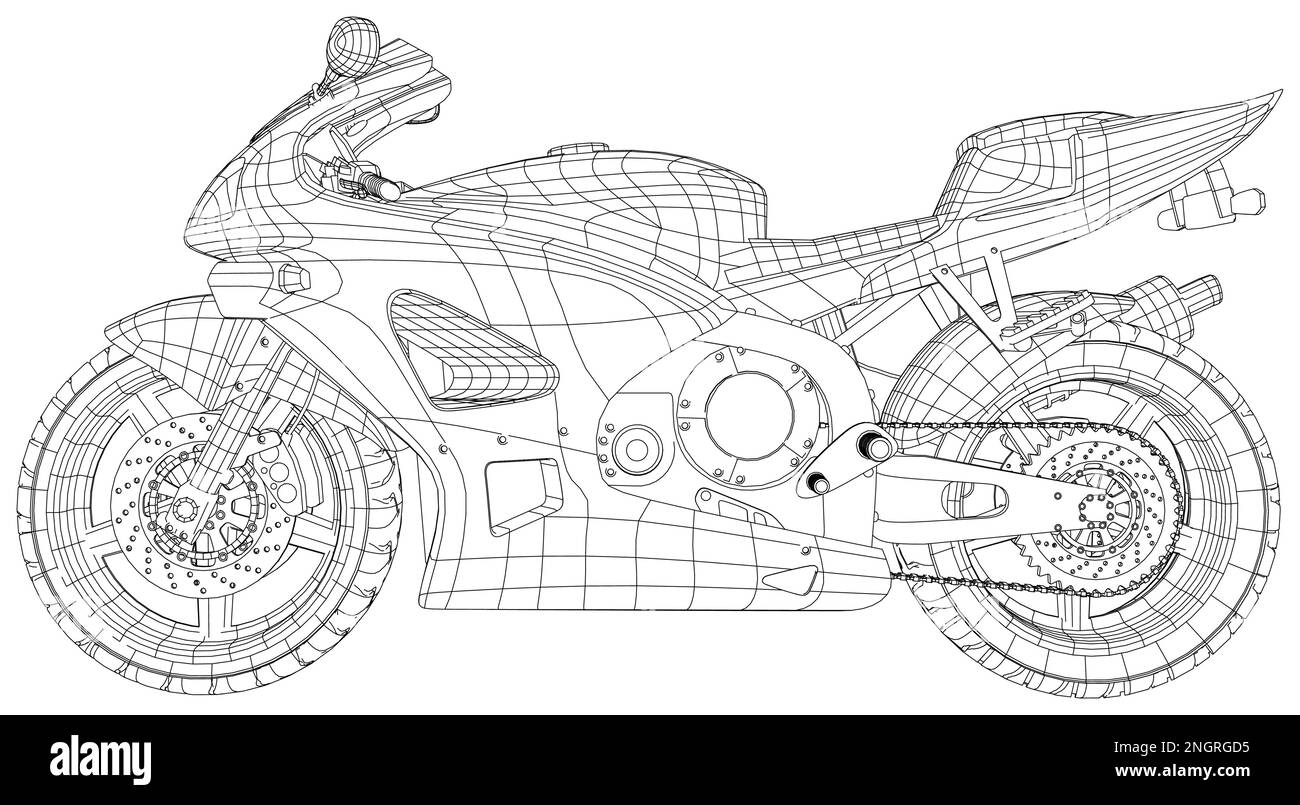 Vector line art motorcycle concept design. Sport bike black contour