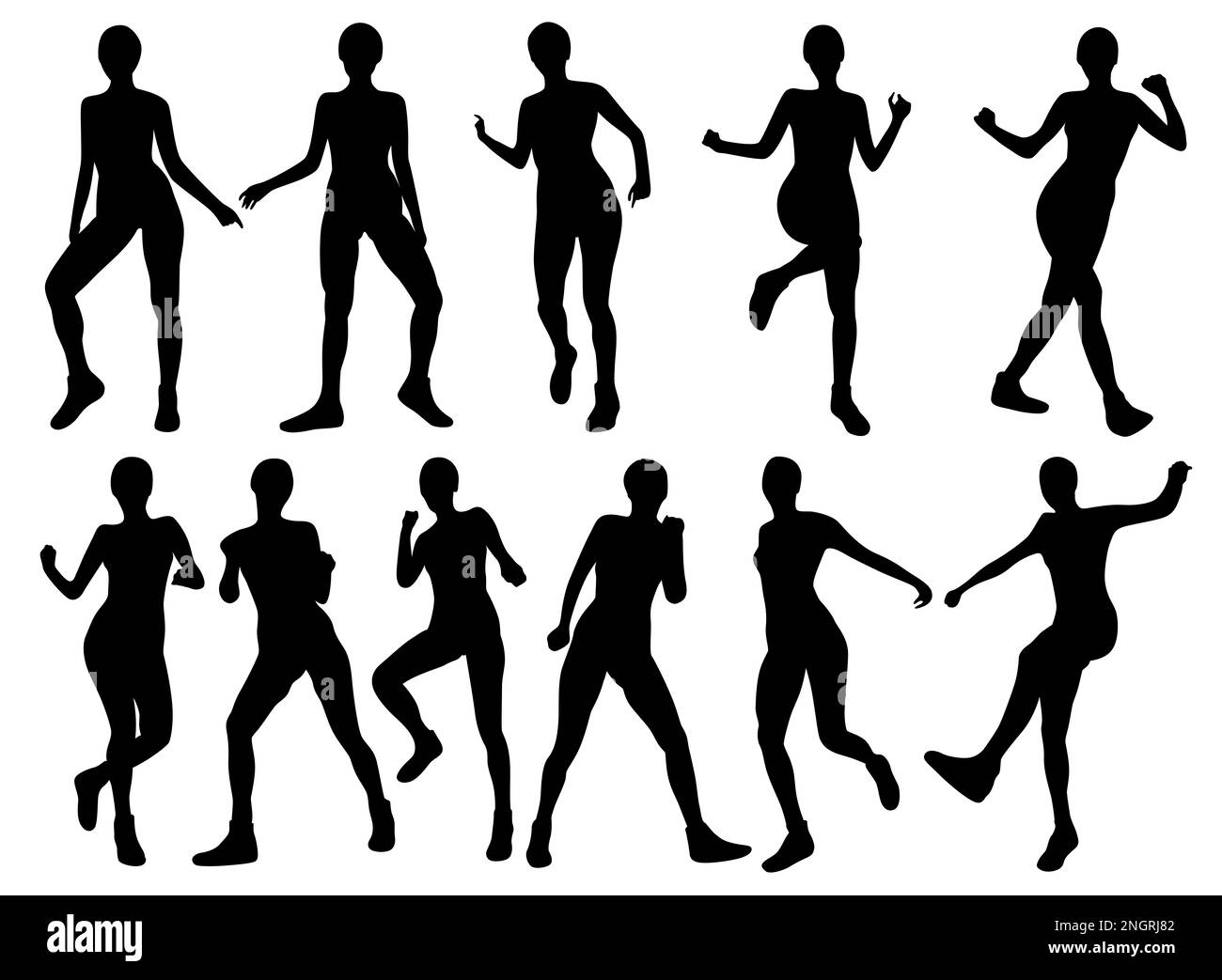 Tutorial steps to the shuffle dance. Clipping Path included for each silhouette. Stock Photo