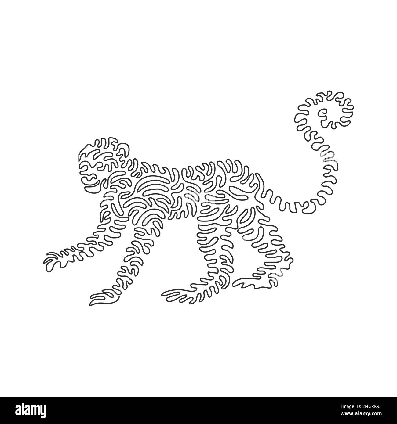 Continuous curve line drawing of cute monkey abstract art single line