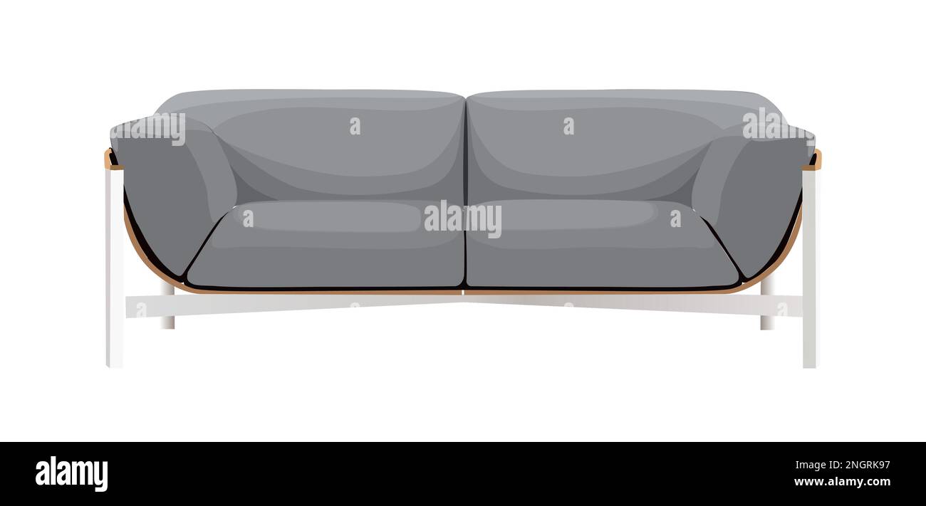Gray sofa vector realistic illustration on white. Stock Vector