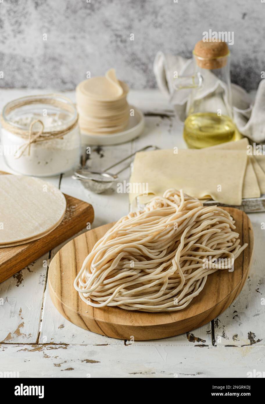 assorted different types of dough. dough for dumplings, dumplings