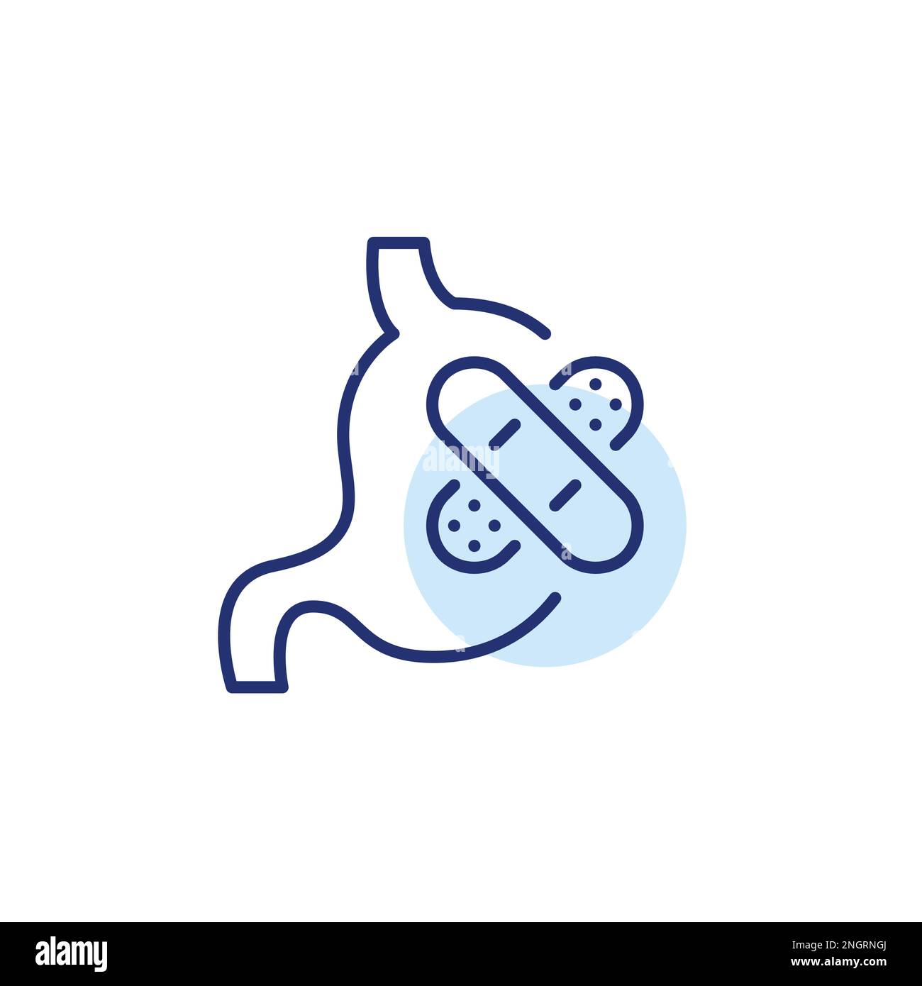 Stomach with bandaid. Gastroenterology medical assistance. Pixel perfect, editable stroke line icon Stock Vector
