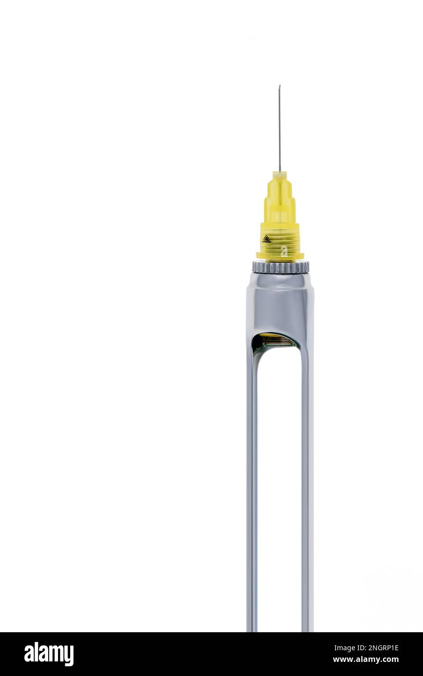 Steel dental syringe for local anesthesia, isolated on white. Carpool