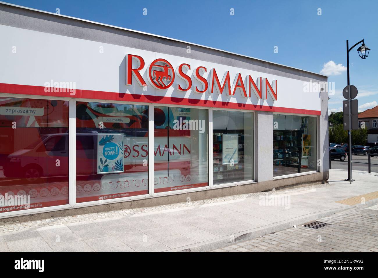 Rossmann store with company logo, perfumery and drug pharmacy chain shop in Poland. Stock Photo