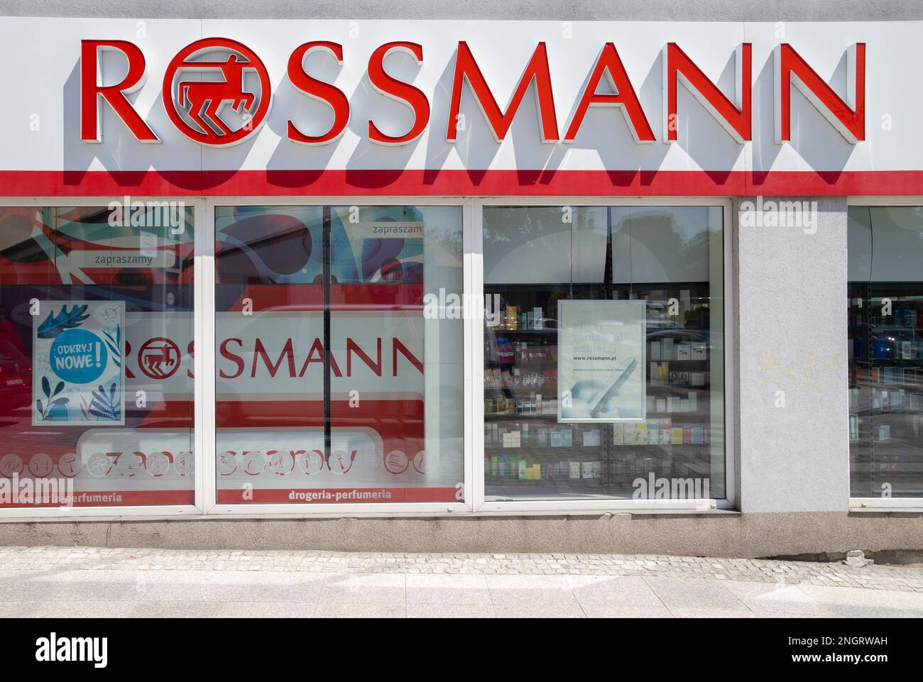 Rossmann store with company logo, perfumery and drug pharmacy chain shop in Poland. Stock Photo