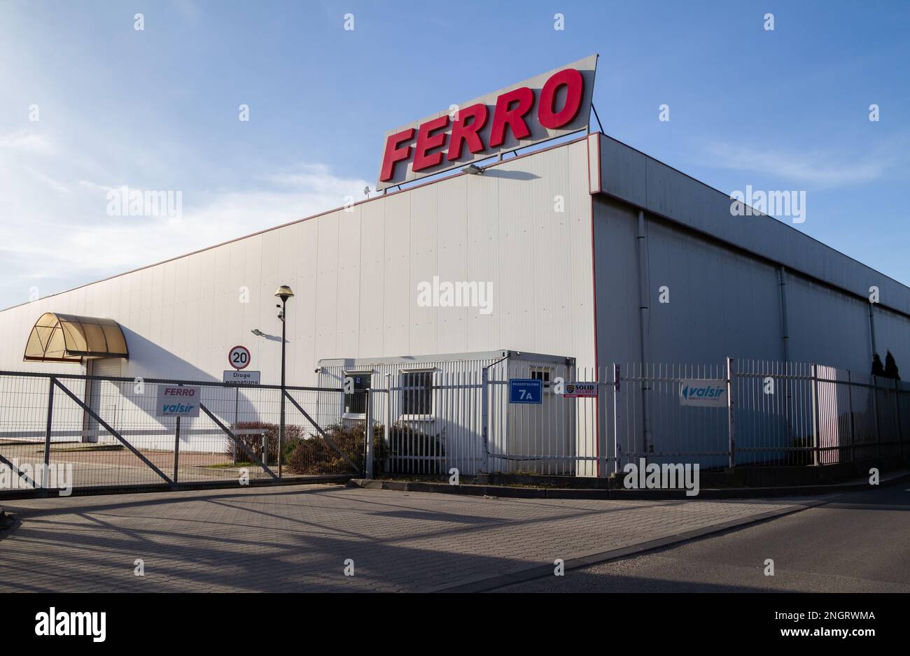 FERRO Group building with logo sign in Skawina, Poland. Bathroom supply