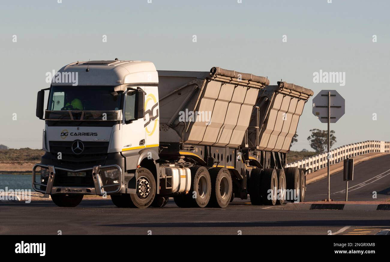 Velddrif, Western Cape, South Africa. 2023. Truck with side tipping