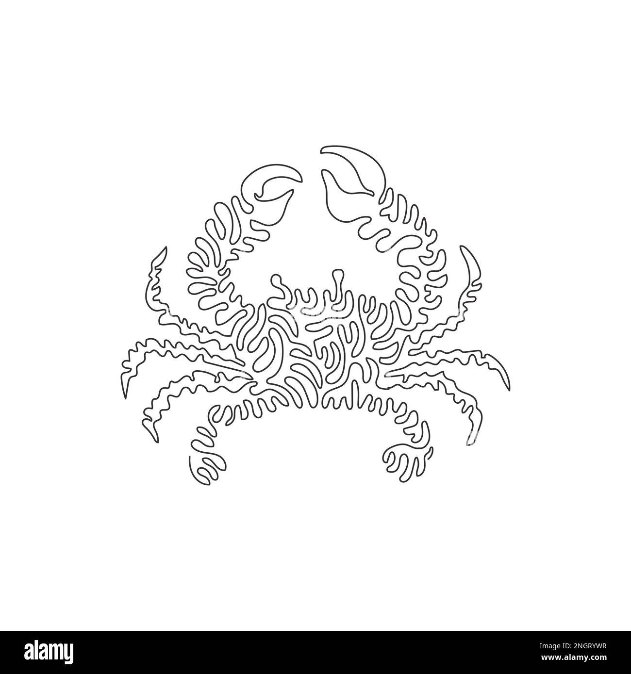 Single one curly line drawing of adorable crab. Continuous line drawing graphic design vector illustration of crabs have two claws Stock Vector