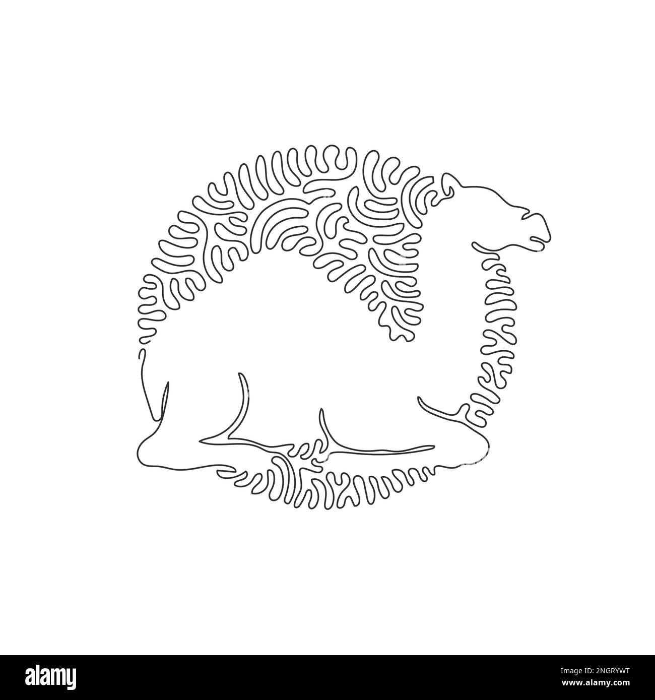 Single one line drawing of cute camel sitting abstract art. Continuous line drawing graphic vector illustration of camel has big lipped snout for Stock Vector