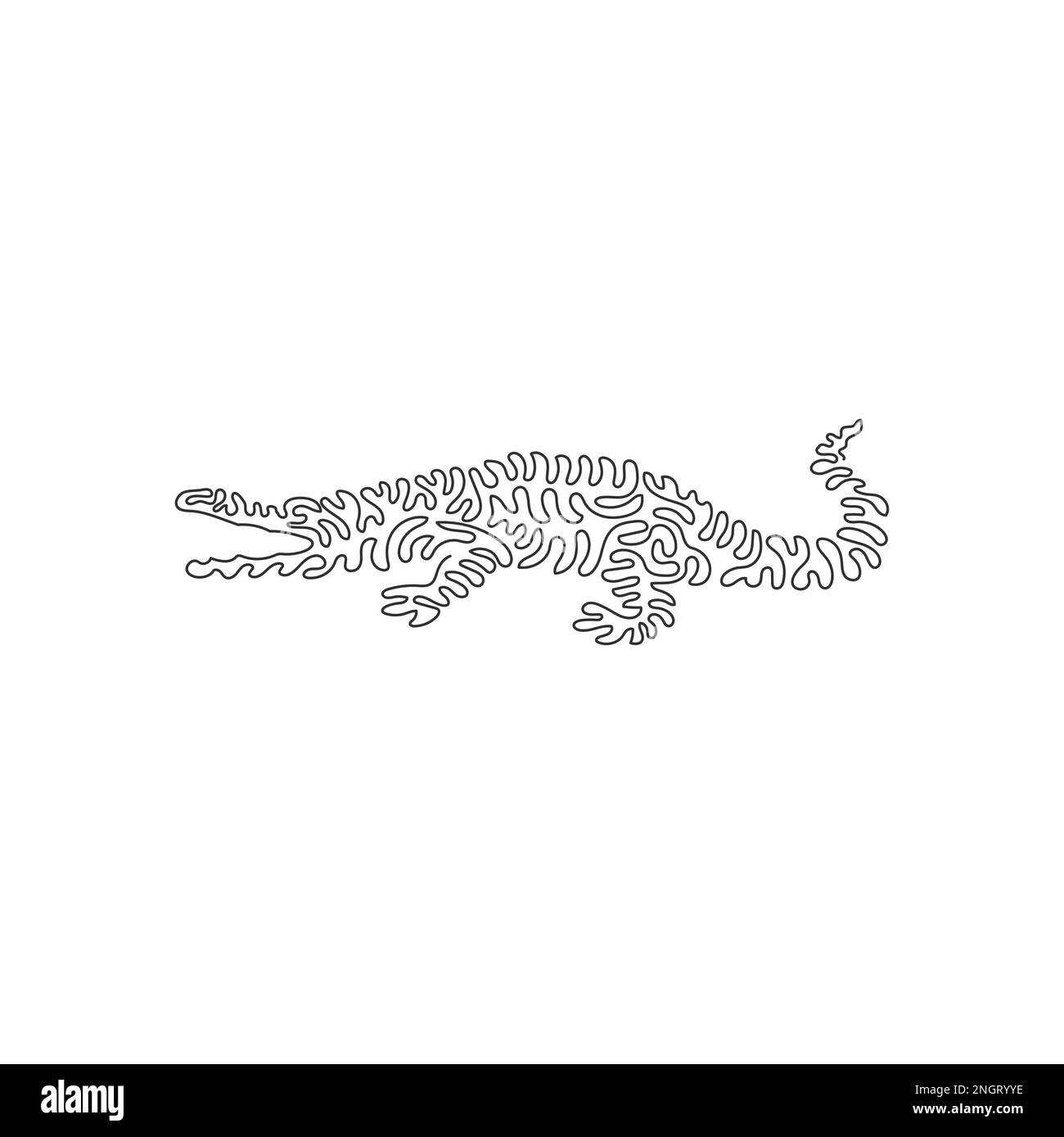 Continuous curve one line drawing of ferocious alligator abstract art. Single line editable stroke vector illustration of wild alligator for logo Stock Vector