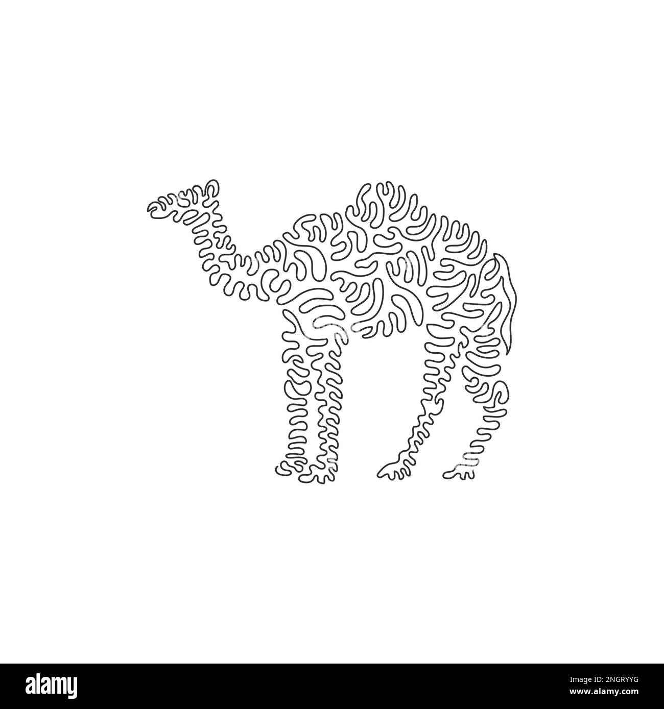 Single one line drawing of adorable camel with long legs abstract art. Continuous line drawing graphic design vector illustration of friendly camel Stock Vector