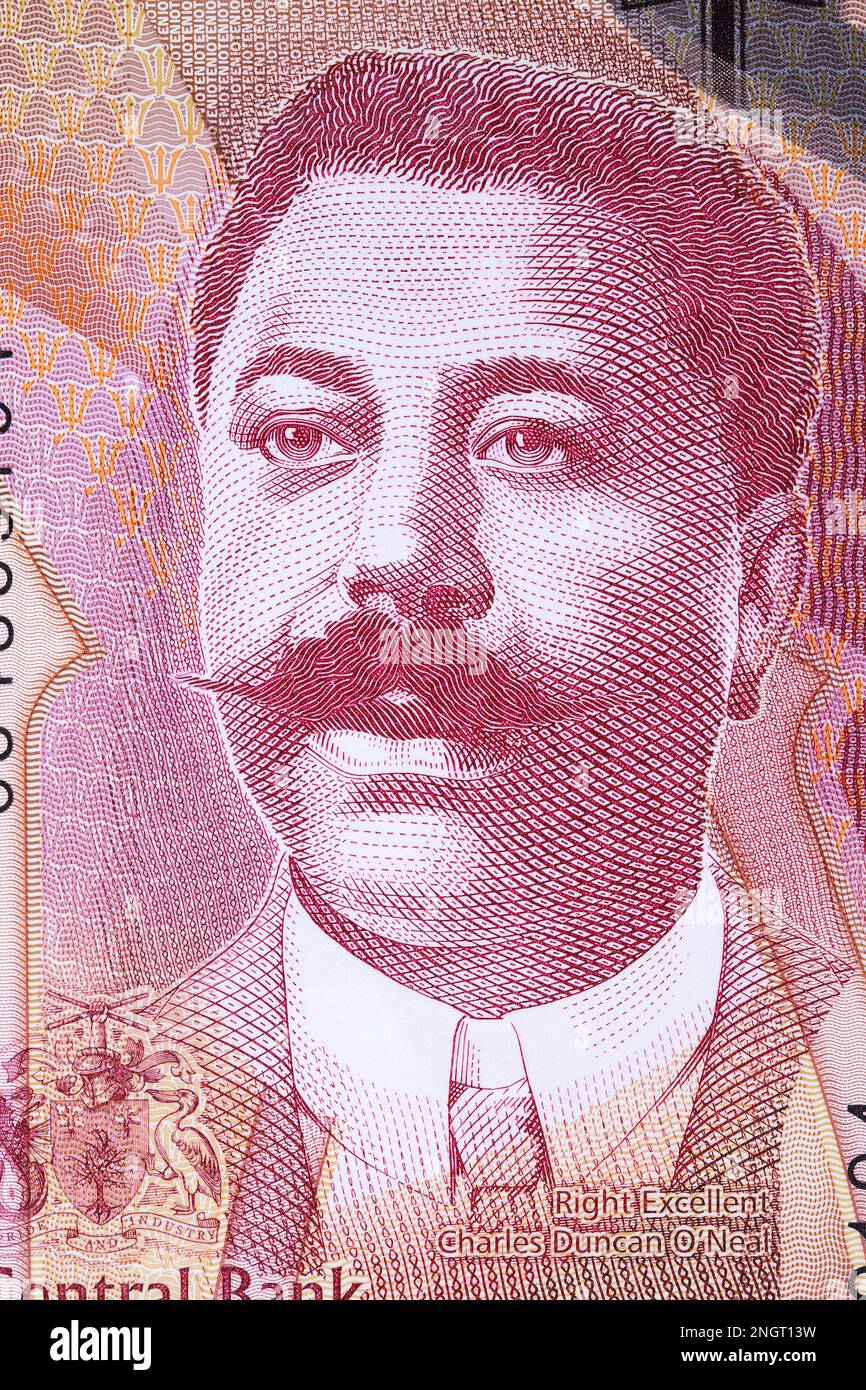 Charles Duncan O'Neal a portrait from Barbadian money - 10 dollars Stock Photo