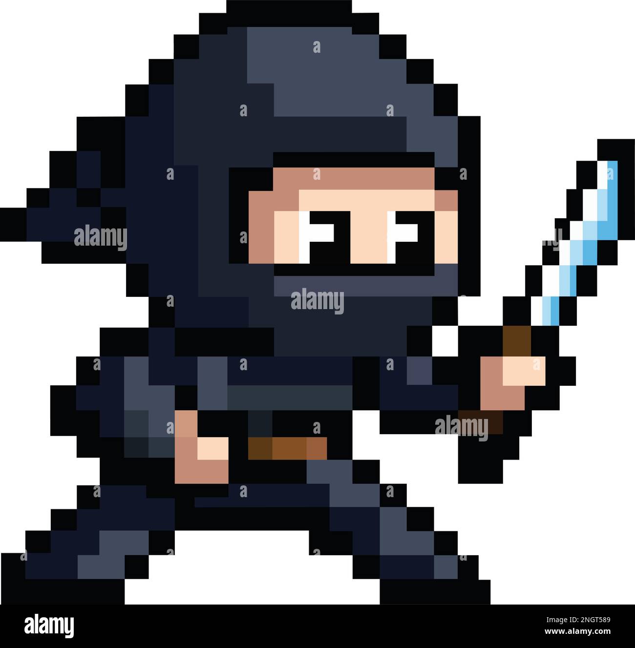 8bit pixel art of a ninja holding a sword Stock Vector