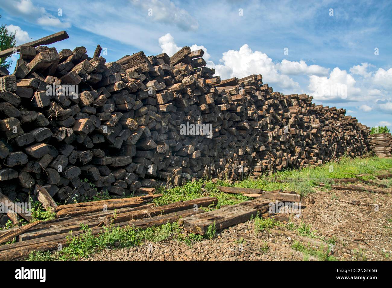 Old railway sleepers from the dismantled railway in Banat Serbia
