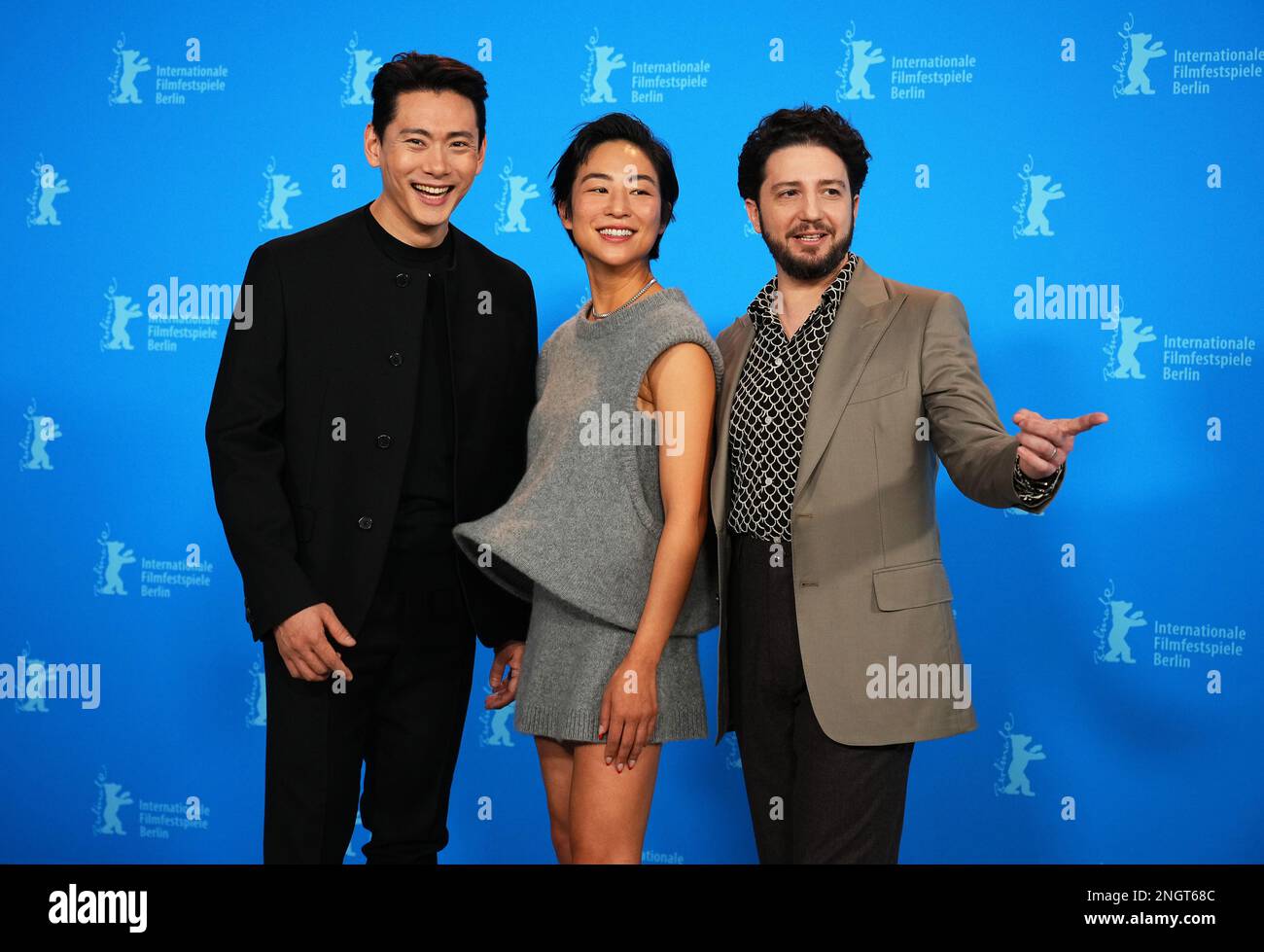 Berlin, Germany. 19th Feb, 2023. Teo Yoo (l-r), actor, Greta Lee ...