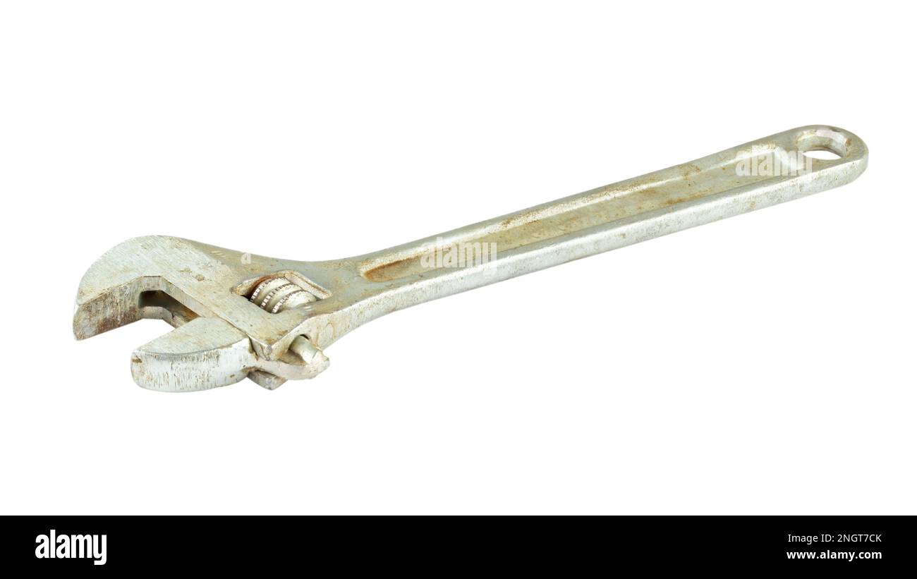 Swedish  adjustable wrench   isolated on white background. Old wrench. File contains clipping path. Full depth of field. Stock Photo