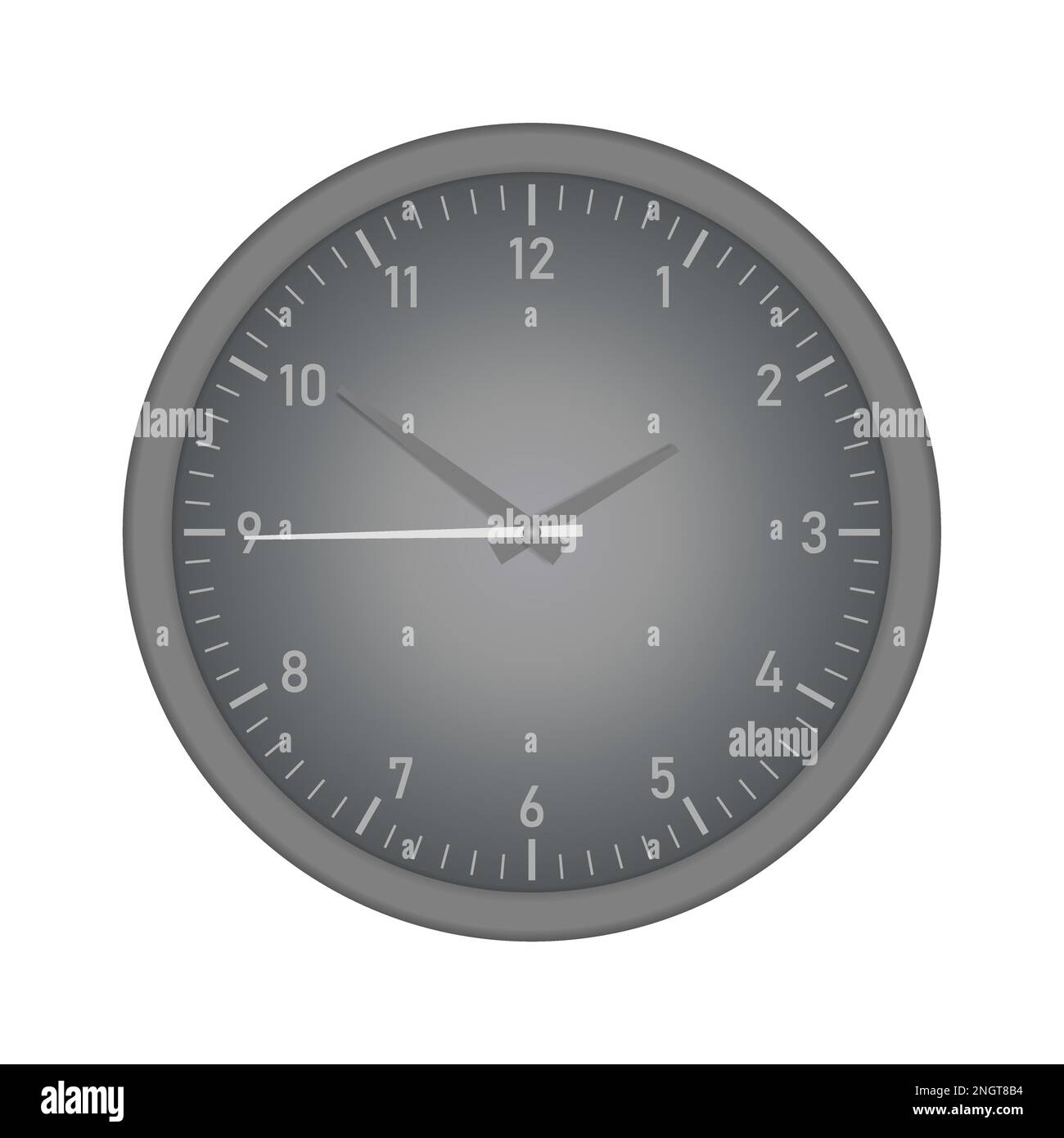 Wall clock with second hand isolated on white background, vector mockup