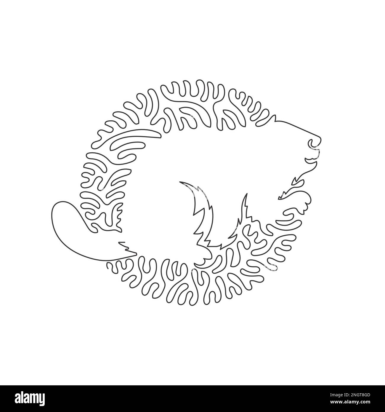 Single curly one line drawing of cute beaver abstract art in circle. Continuous line drawing design vector illustration of powerful jaws beaver Stock Vector