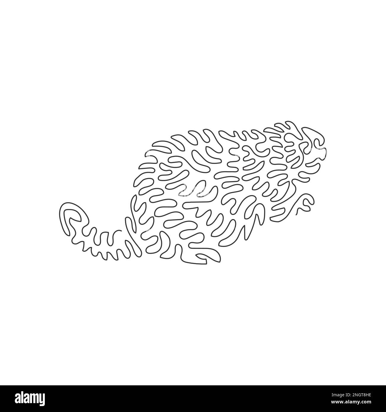 Continuous curve one line drawing of cute beaver abstract art. Single line editable stroke vector illustration of large rodents beaver for logo Stock Vector