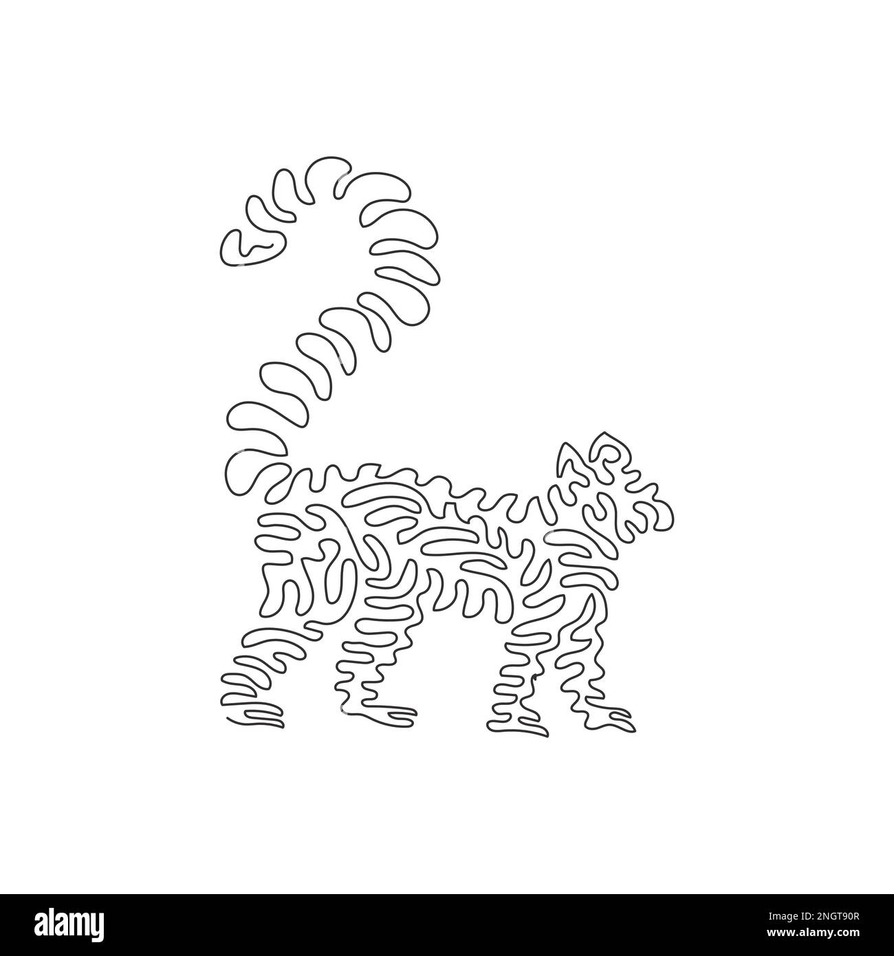 Continuous curve one line drawing of adorable lemur abstract art. Single line editable stroke vector illustration of long tail lemur for logo Stock Vector
