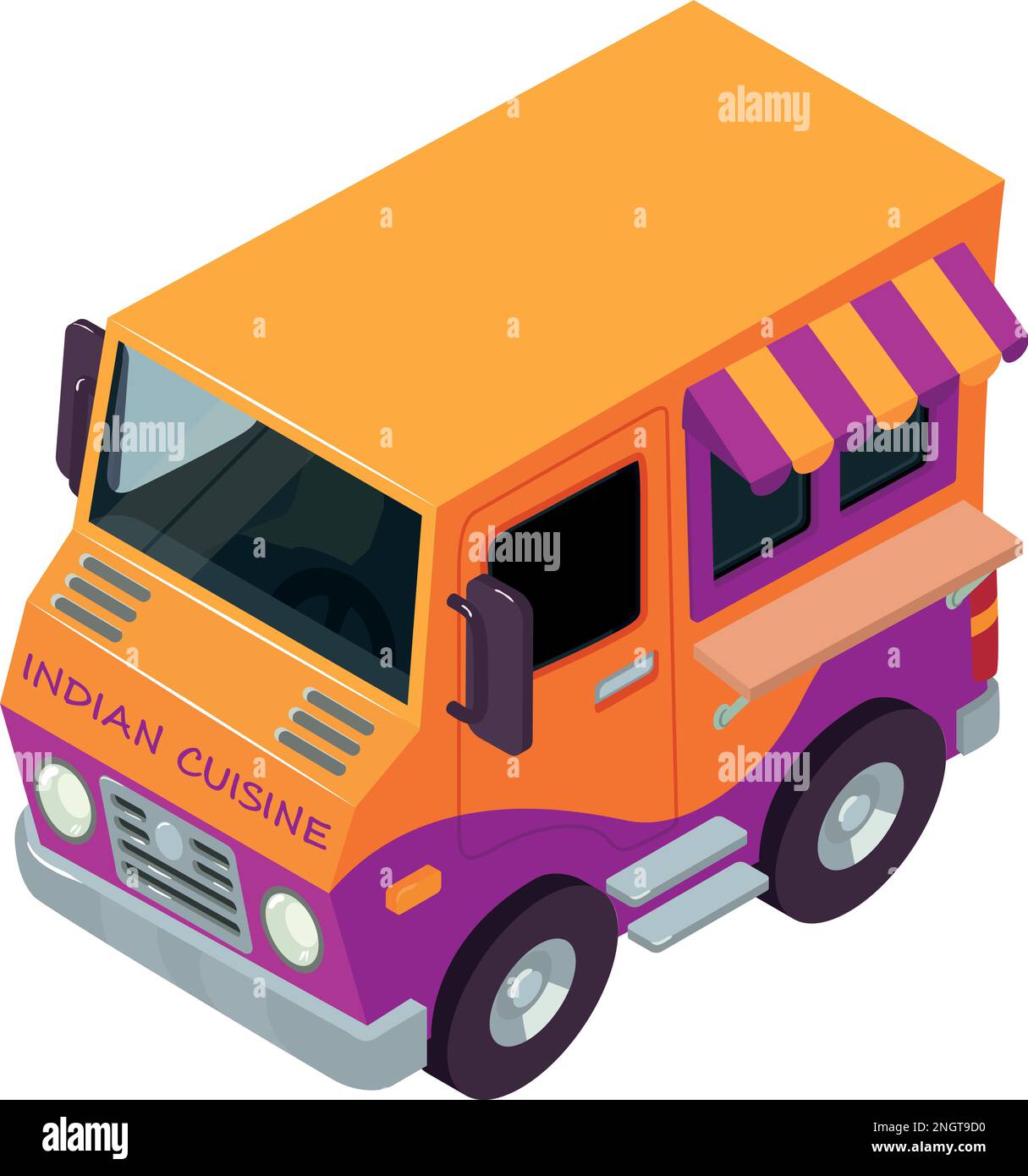 Indian cuisine icon isometric vector. Vehicle selling indian cuisine in street. Fast food, street food Stock Vector