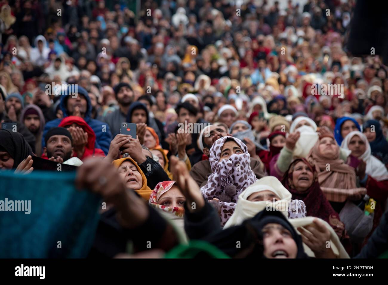 Srinagar, India. 19th Feb, 2023. Muslim devotees pray as the head ...