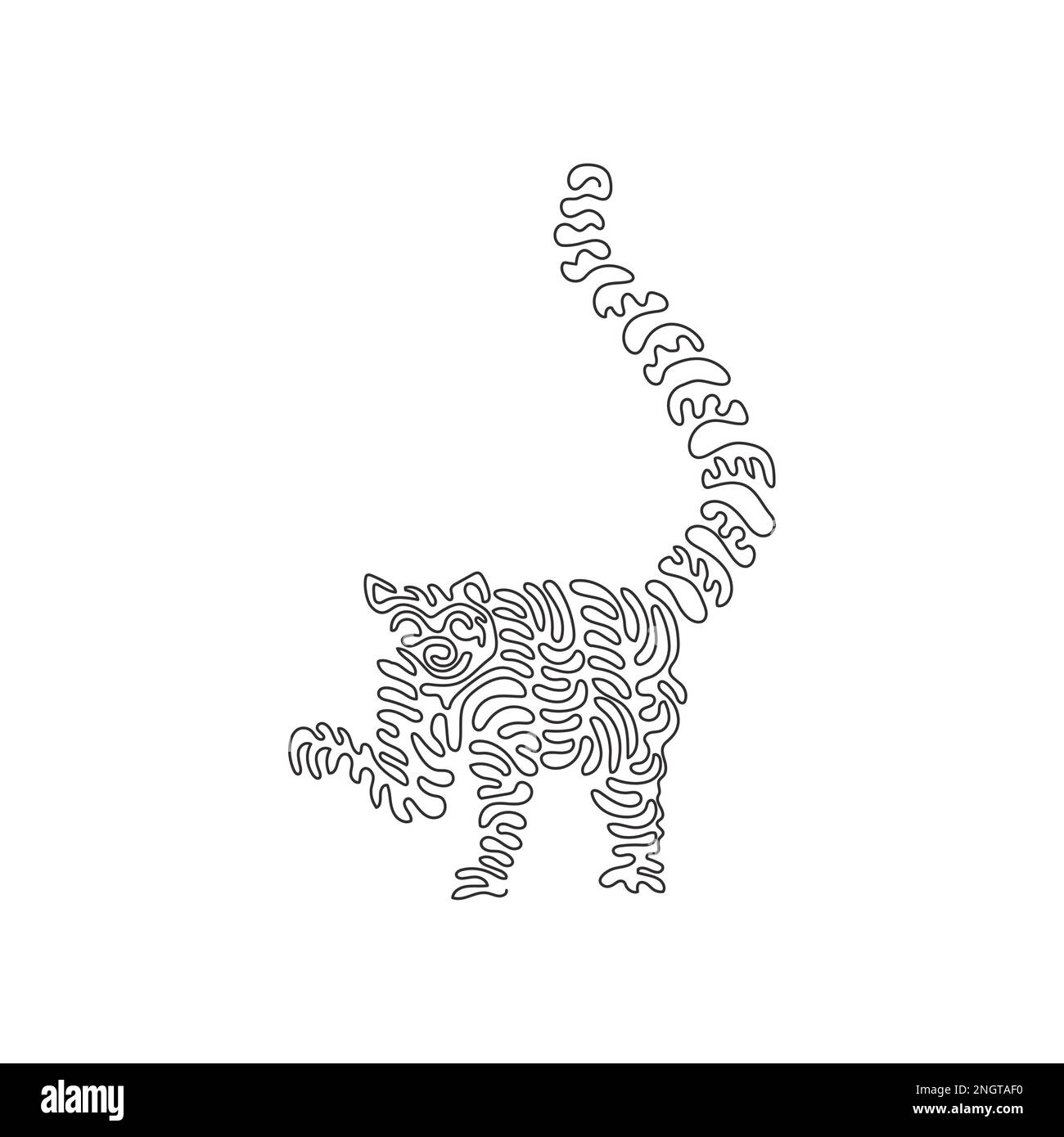 Single curly one line drawing of adorable lemur abstract art. Continuous line drawing graphic vector illustration of comely lemur for icon Stock Vector