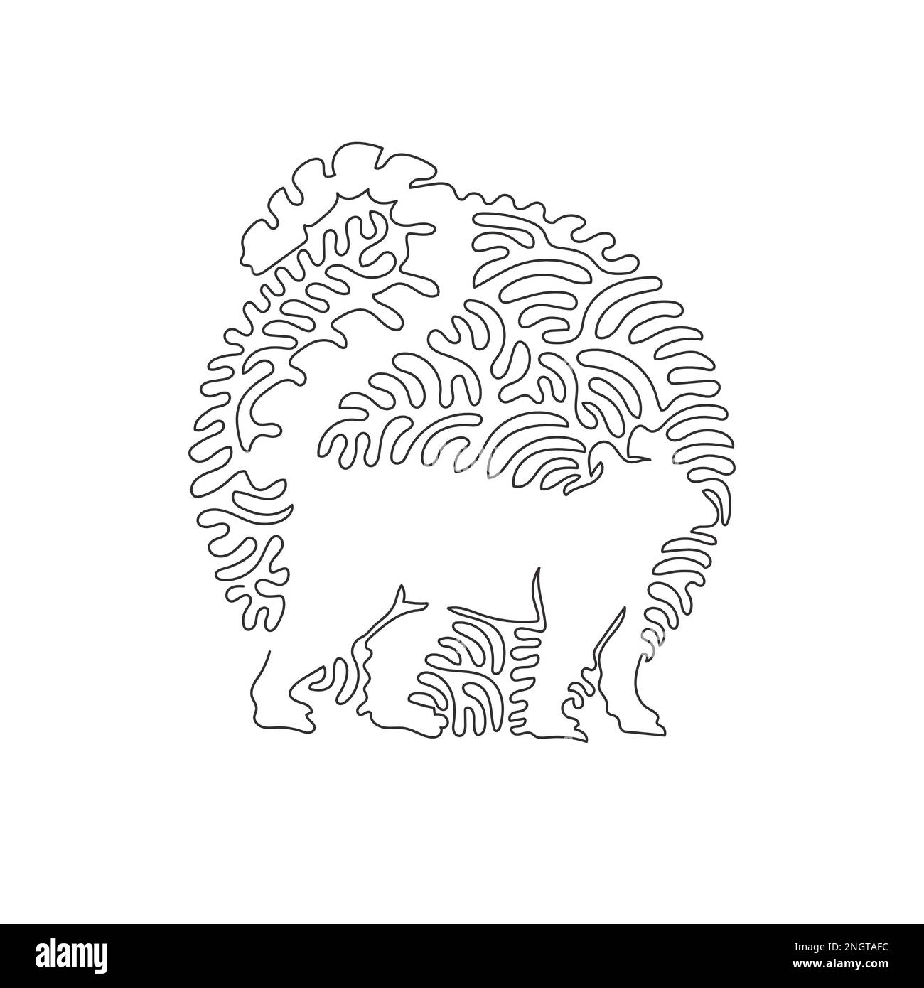 Single one curly line drawing of cute lemur abstract art in circle. Continuous line drawing graphic vector illustration of frisky lemur for icon Stock Vector