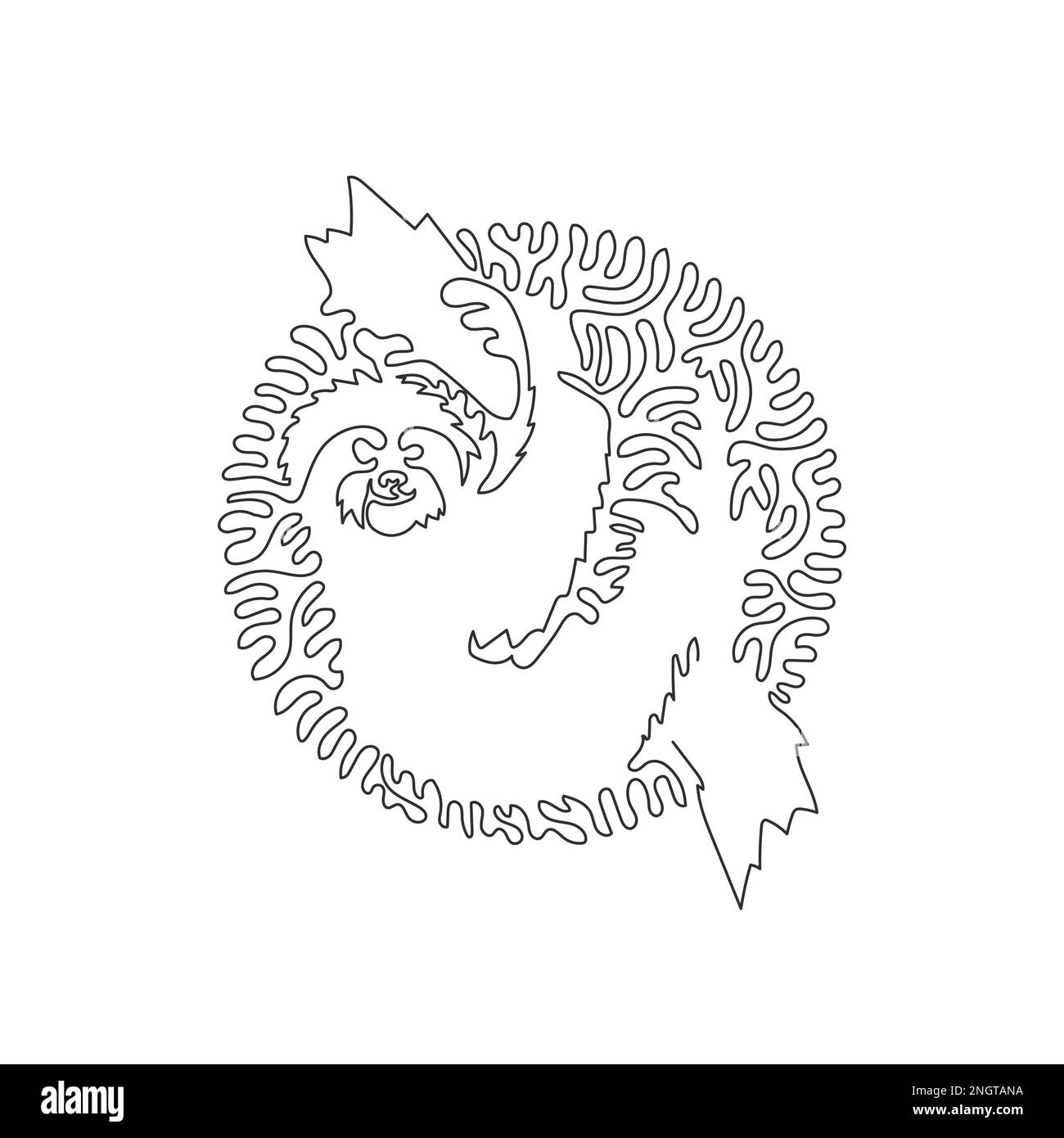 Single one line drawing of sloth tree dwelling mammal abstract art. Continuous line draw graphic vector illustration of adorable sloth for icon Stock Vector