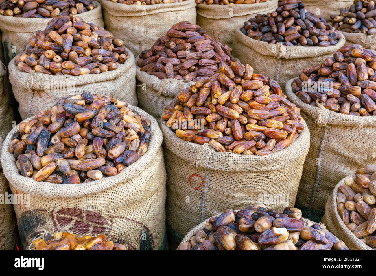 Delicious fresh organic dates in a market in Aswan, Egypt. Stock Photo