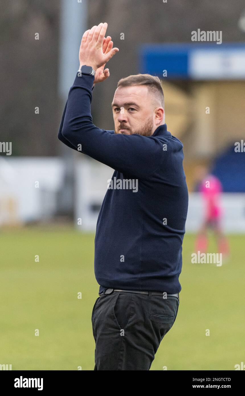 Chester, Cheshire, England 18th February 2023. Chester manager Calum McIntyre, during Chester Football club V Boston United Football Club , in the Vanarama National League North (Credit Image: ©Cody Froggatt/Alamy Live News) Stock Photo
