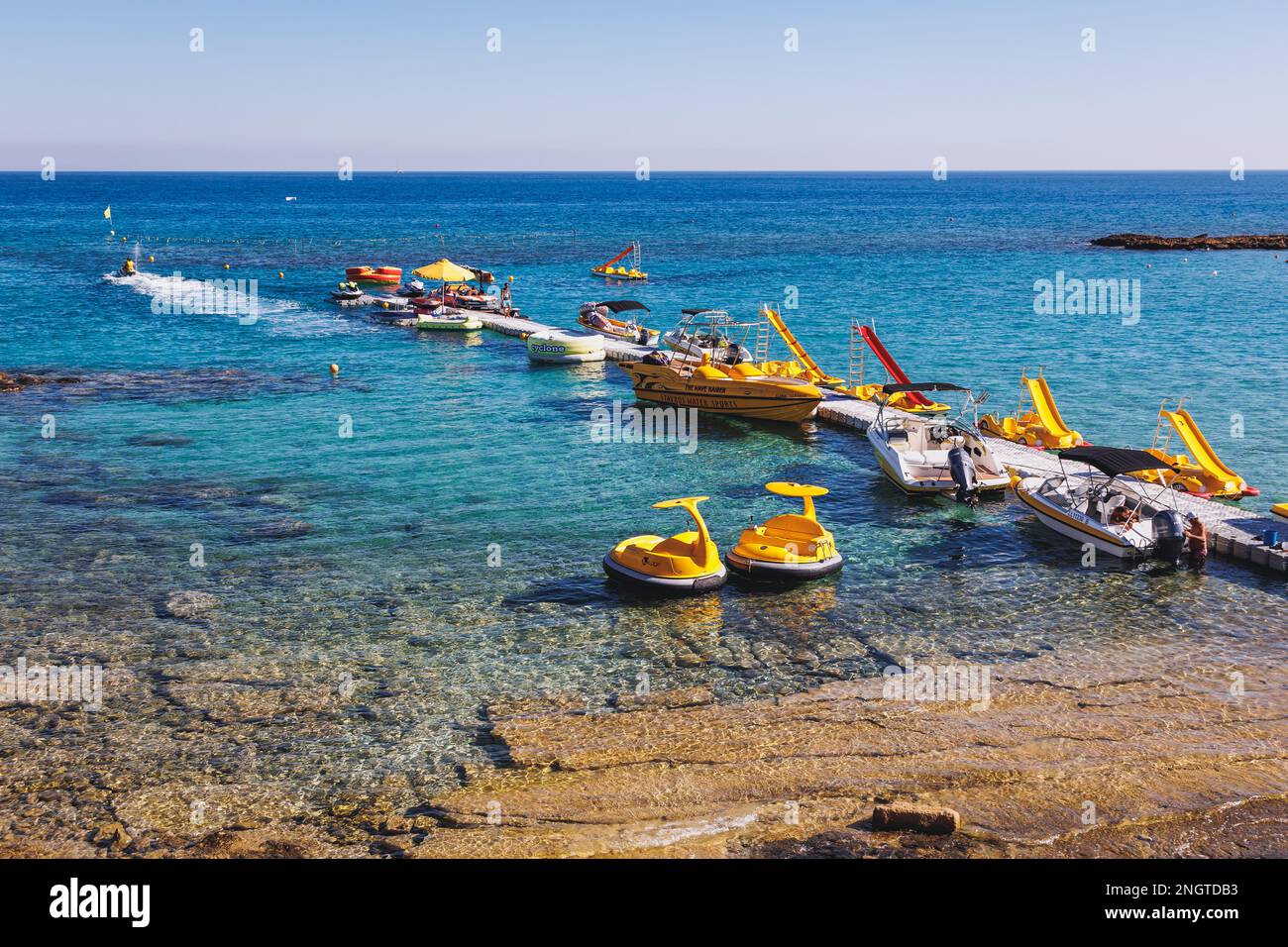 Water sports centre on Fig Tree beach in Protaras resort in Famagusta