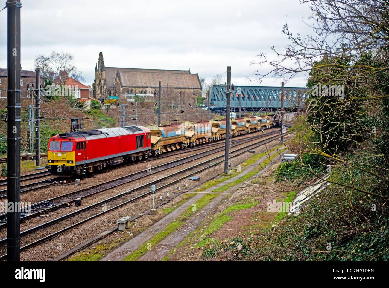 Class 60010 on Hoppers at Holgate, York, Yorkshire, England Stock Photo