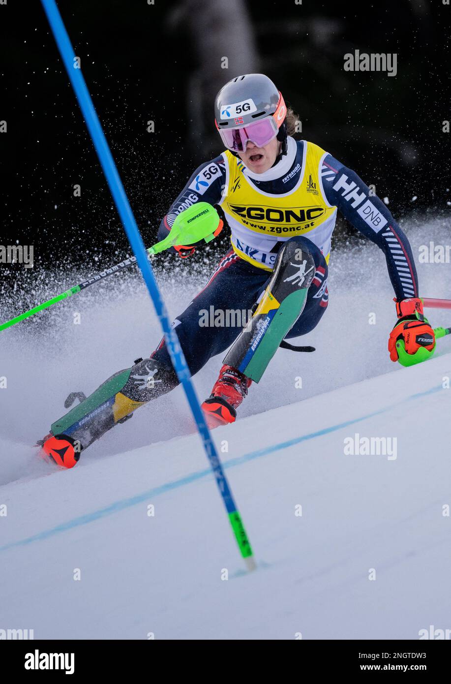 Courchevel, France. 19th Feb, 2023. Alpine skiing: World Championship, Slalom, men, 1st run: Lucas Braathen from Norwege in action. Credit: Michael Kappeler/dpa/Alamy Live News Stock Photo