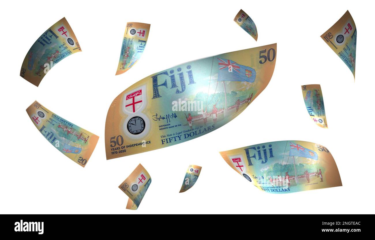 3D Illustration Fiji 50 Dollars Flying Money Banknote Stock Photo