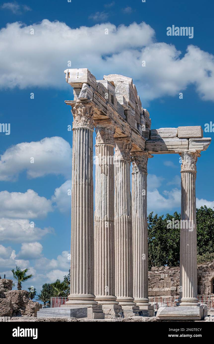 The ancient Roman ruins of the temple of Apollo in Side, Turkey. Stock Photo